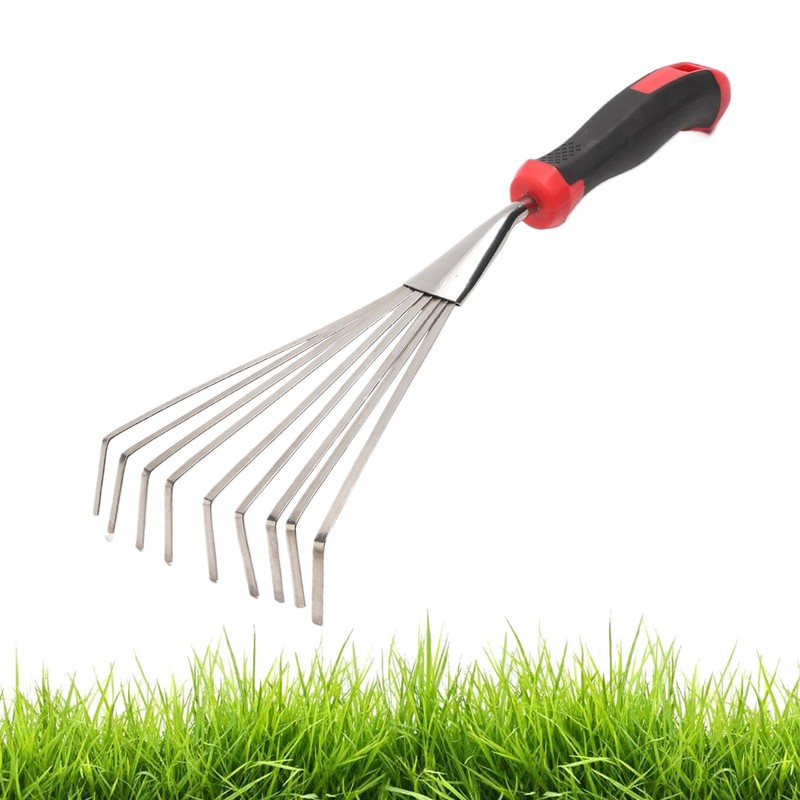 Hand Rake, Steel Hand Rake Soil Tiller with Handle, Short