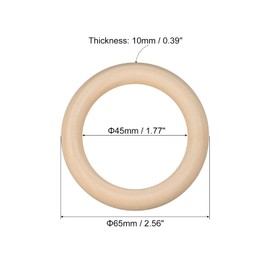 QUARKZMAN Pack of 40 65 mm (2.6 inches) natural wood rings, 10 mm thick, smooth untreated wooden circles for DIY crafts, knitting, macrame, pendants