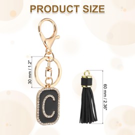 PATIKIL Initial Letter Key Chain, Cubic Zirconia Crystal Alphabet Keychains Letter C Tassel Pendant Keyring for Women Purse Handbag Bag Charm Accessories, Black/Gold