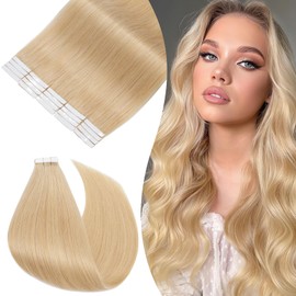 Rich Choices Tape in Hair Extensions Human Hair Blonde Remy Hair Extension 14 Inch (20pcs)#24 Natural Blonde