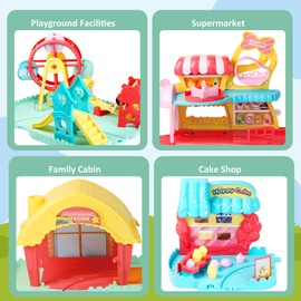 Fisca Kids Train Set with Map Mat, 200PCS Toddler Electric Train Toys Set for Aged 3+, Flexible Themed City Train Track Birthday Xmas Gifts Set Electric Rail Car Playset for Boys and Girls