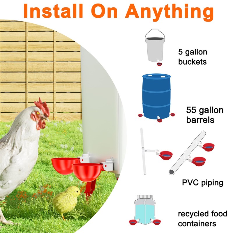 ZenxyHoC Chicken Waterer Cups, 6 Pack Automatic DIY Chicken Water