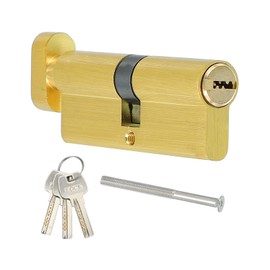 PATIKIL Solid Brass Lock Cylinder, 80 mm (35/10/35) 1-1/4 Inch Door Lock Cylinder Storm Door Lock Cylinder with 3 Keys for Burglary Protection Wood Aluminium Door