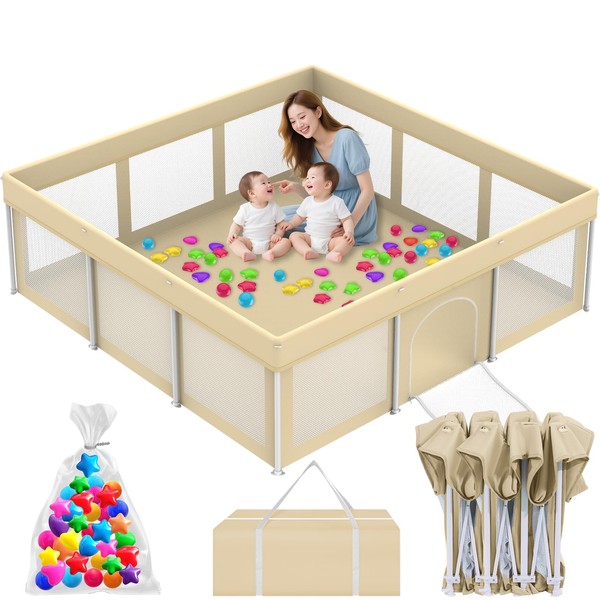 Foldable Large Playpen for Babies and Toddlers, 71"×71" Portable Playard