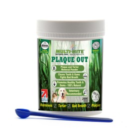 PLAQUE OUT 200g Pot - Tartar Plaque Off Remover for Dog & Cats - 100% Natural & Organic - Bad Breath Teeth Gum Care for Pets. Larger Pot 200g not 180g!