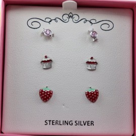 Unbranded Childrens Sterling Silver/Pink Crystal Stud Earrings Dessert-Inspir