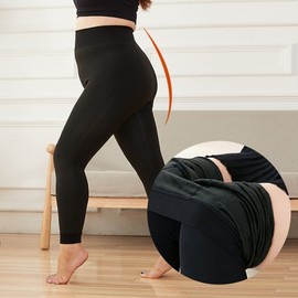 Kaina Big Size Lined Fleece Leggings Footless SD-1004399 Black/FREE 3ea