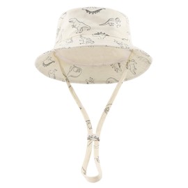 Dinosaur Baby Boys Sun Hat Cotton Toddler Girls Bucket Hats Summer Sun Protect Cap for Kids (17.3"(0-3 Months), Ivory White Dinosaur)