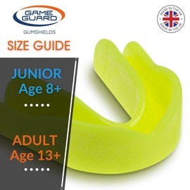 GAME GUARD Boil & Bite Mouth Guard/Gum Shield – Mouldable Mouthguard/gumshields - Junior/Kids/Childrens/Youth - CE Approved, School Sports, Rugby, Hockey (Yellow)