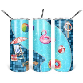Pool Summer Theme Design Tumbler with Straw Lid Relaxing Vacation Swimming Gift 20 oz Drink Travel Cup
