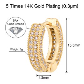 VEXXS Diamond Hoop Earrings for Men, 14K Gold Plated Iced Out Dangle Hoops Earrings Micro Pave 5A CZ Stones Dangle Earrings, Hypoallergenic Earrings for Men Hip Pop Earrings Street wear (B-14K Gold)