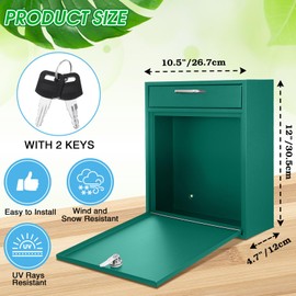 Yaocom Locking Mailbox with Key for Outdoor 12 x 10.5 x 4.7 Inches Large Wall Mount Mail Box with Lock Security Mail Drop Metal Collection Boxes Hanging Secure Postbox(Green)
