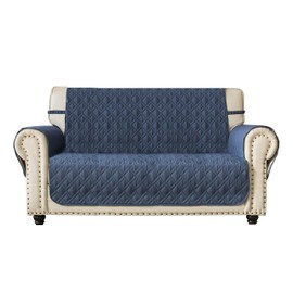 Ameritex Loveseat Cover Water-Resistant Quilted Furniture Protector with Back Nonslip Paws Slipcover for Dogs, Kids, Pets Loveseat Slipcover Stay in Place for Leather (54", Blue)