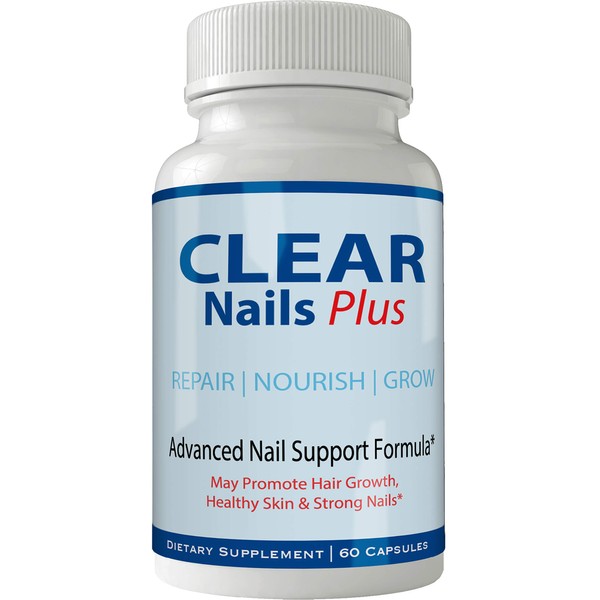 Clear Nails Plus Pills Supplement - Advanced Unique Hair Growth Vitamins and Minerals with Biotin - Gluten Free 60 Capsules - Hair Lash Skin and Nails Extra Strength Formula Growth Booster
