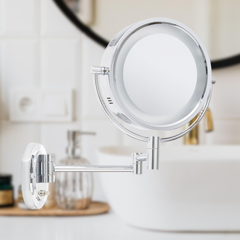 JERDON Wall-Mounted Makeup Mirror with 5X Magnification - Chrome Makeup