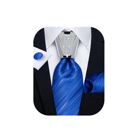 DiBanGu - Juego de corbata de seda para hombre, corbata tejida jacquard y bolsillo cuadrado de moda, corbata, gemelos y pañuelos, accesorios para corbatas, Azul Real, Talla única