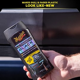 Meguiar's Ultimate Restaurador de plástico Negro, restaurador de Coche Duradero Que da Nueva Vida al Exterior de plástico Negro, Vinilo y Borde de Goma, Botella de 12 onzas