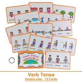 Lilias Verb Tense English Grammar Double-Side Learning Flash Cards, Homeschool Preschool Primary School Teaching Aids, Classroom Supplies, 13 Cards in Set