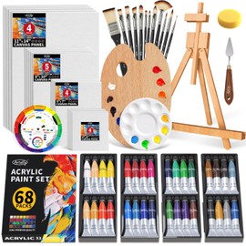 ARTALLY Acrylic Paint Set for Adults & Kids, 67 Pcs Canvas Painting Kits, 32 Colors Acrylic Paint (22ML),Table Easel,Brushes,Canvas, Art Painting Supplies Kit for Students,Artists,Beginners