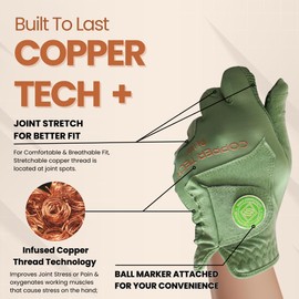 Copper Tech Men's Golf Gloves - Optimal Wrist Support with Copper Infused Thread - 100% AAA Synthetic Tacky Leather - Perfect for Summer & Fall Golfing - Golf Gloves Men (Hand Orientation: Both Hand)