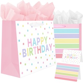2-Pack 13" Large Happy Birthday Gift Bags Party with Tissue Paper, Cards for Girls Women Birthday Party Favors Wrap