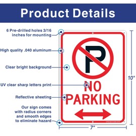 (2 Pack) No Parking Sign with Symbol with Arrows Sign, 10 x 7 Inches Reflective .40 Rust Free Aluminum, UV Protected, Weather Resistant, Waterproof, Durable Ink, Easy to Mount