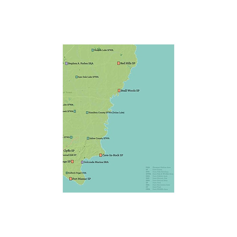 Illinois State Parks Checklist Map 18x24 Poster (Green & Aqua)
