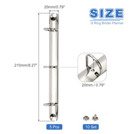 PATIKIL A5 3 Hole Ring Binder Mechanisms, 5 Set 0.79" D Ring Replacement Binder Planner Loose Leaf Binding Spines for Organizers DIY Fill Paper Storage Folder Accessories, 20mm Silver Tone