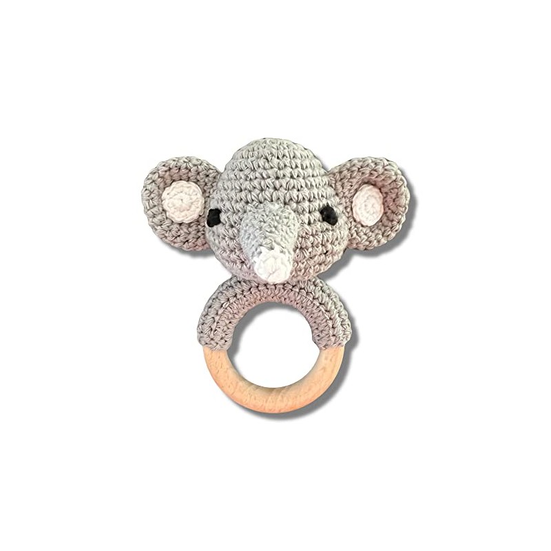 Babyrassel ELEFANT (klein) gehäkelt personalisiert/ohne Personalisierung (Ohne Personalisierung)