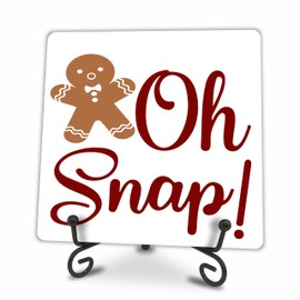 Gingerbread Man Wood Plaque With Metal Stand - Oh Snap - 5x5" Minimalist Wooden Sign, Gift For Women, Friends, Family, Christmas Home & Office Desk Supplies & Decorations - C03