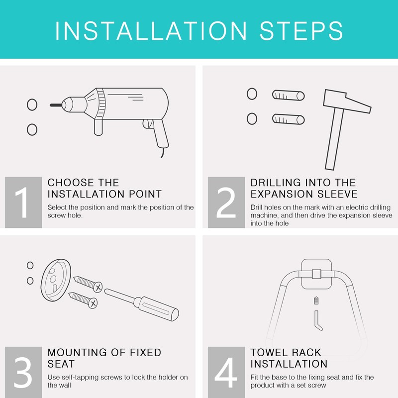 JASSFERRY Black Trapezoidal Towel Ring Wall Mounted for Bathroom, Kitchen