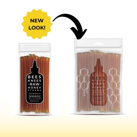 Bees Knees Clover Raw Honey Sticks, 50 Count of Raw Honey Sticks for Tea, Made in the USA, Sweet & Delicious, Pure & All Natural, Unfiltered & Gluten Free, 50 Straws