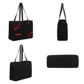 JIU HONG CHAO XL Baseball Mom Tote Bags For Women Canvas Utility Purse Handbag with Pockets (Black, X-Large)