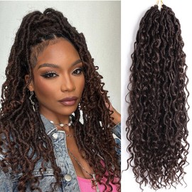 EFFGOCO 18 Inch Goddess Locs Crochet Hair Dark Brown 7Packs Faux Locs Crochet Hair Soft Locs Crochet Braids Hippie Locs Crochet Hair Boho Box Braids Crochet Hair Extensions(18Inch, 4#)