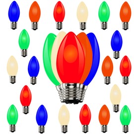 25 Pack C9 LED Multicolor Replacement Bulbs, E17 LED Bulb for Outdoor Christmas String Lights, Energy-Efficient 0.6W LED Multicolor Plastic Christmas Light Bulb, Commercial Grade Dimmable Bulbs