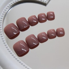 KAVI' S Square Toe Stick On Nails Vintage Press on Nails Solid Color Glitter Fake Nails 24 Pcs Translucent Acrylic Short False Toenails Jerry Glue for Women Girls