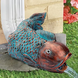Euiroet Real Fish Sculpture Gutter Diverter Rain,Eco-Friendly Resin Gutter Extender Diverter,Koi Decor Gutter Extension Downspout, Splash Block, Perfect Gutter Downspout Extension for 3"x4" Gutter