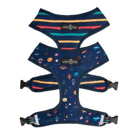 Lucy & Co. Space Doodle, Cute Reversible Dog Harness Walking Halter - Best Designer Pet Harnesses for Medium Dogs - Padded Adjustable Vest for Easy Walking (Large)