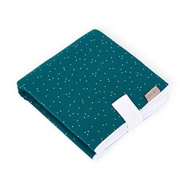 KraftKids Travel Changing Mat in Muslin Golden Dots on Petrol, Travel Changing Mat 60 cm x 60 cm, Changing Mat for On the Go with Love Handmade in the EU