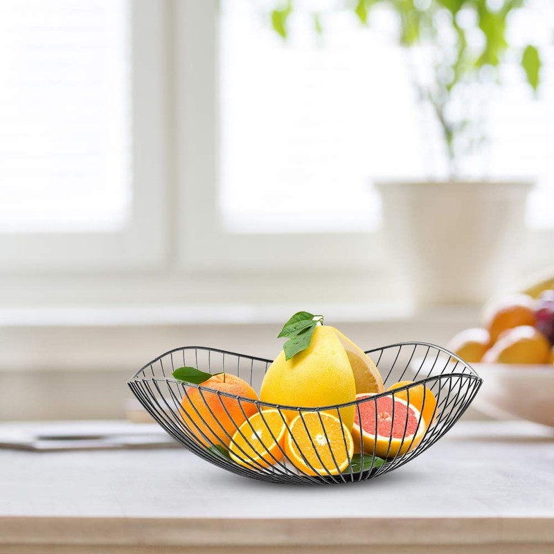 LdawyDE Black Metal Fruit Bowl - Modern Storage Basket, Anti-Rust