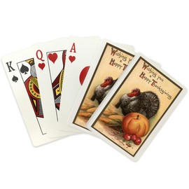 Lantern Press Wishing You a Happy Thanksgiving, Turkey and Produce #1, Vintage Holiday Art (52 Playing Cards, Poker Size Card Deck with Jokers)
