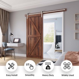 EaseLife 5 FT Brushed Nickel Sliding Barn Door Hardware Track Kit,Straight Pulley,Heavy Duty,Slide Smoothly Quietly,Easy Install (5FT Track Kit for 26"~30" Wide Single Door)