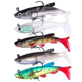 Grasslandy Pack of 5 Rubber Fish Zander Bait Set, Jig Spinner Pike Bait Blinker Fishing Jerkbait Zander Bait Zander Fishing Spinner Fishing Artificial Bait Set for Perch