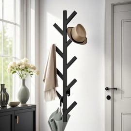 Coat Rack Wall Mounted - 9 Hooks, Coat Hooks for Wall, Modern Metal Coat Tree for Hats, Jackets, Bags, Entryway Bedroom-Black (Height 37.8")