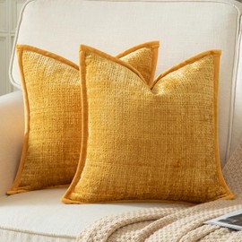 Yaertun Set of 2 Cushion Covers, Yellow, 50 x 50 cm, Chenille Cushion Covers, Decorative Cushion Cover, Sofa Cushion, Decorative Cushion, Velvet Back for Sofa, Bedroom, Living Room, Soft, Cosy