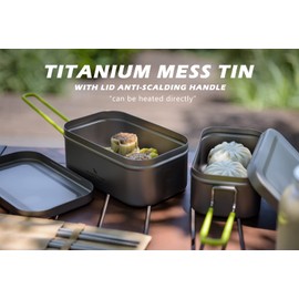 Boundless Voyage 1L Camping Box, Lunch Box with Folding Handle Collapsible Bowls with Lids Outdoor Tableware Ultralight Camping Mess Kit Ti2082C