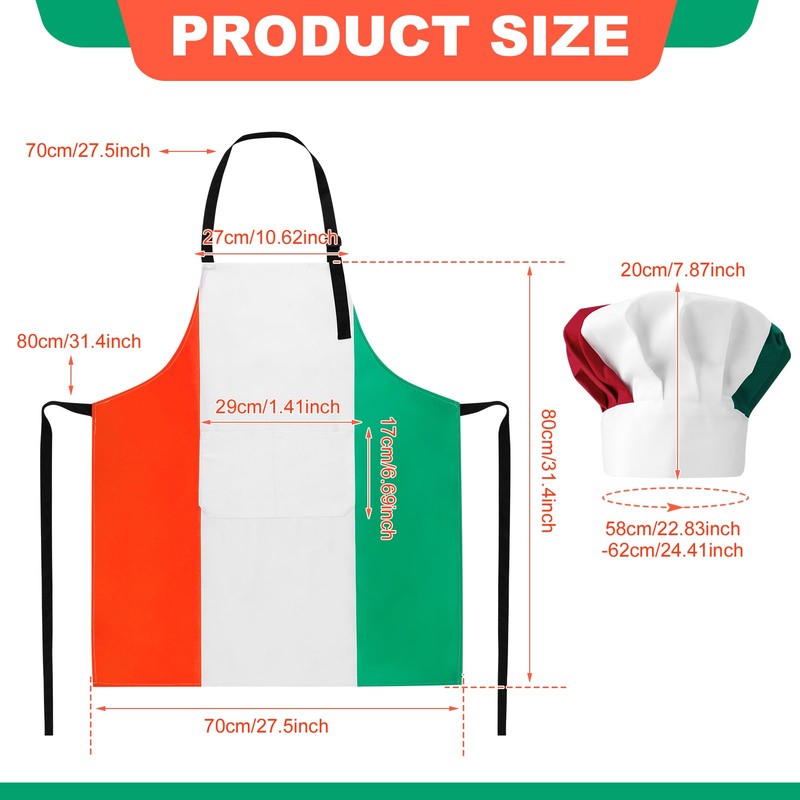 XLSXEXCL Italian Flag Apron and Chef Hat Set, Waterproof Cooking