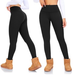 DHSO Fleece Lined Leggings Women High Waisted Winter Warm Workout Leggings Thick Thermal Yoga Pants, Black Medium
