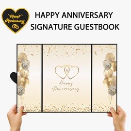 DARUNAXY Black Gold Happy Anniversary Party Decorations, Happy Anniversary Alternative Signature Guest Book Gifts Wedding Anniversary 1st 10th 40th 50th Anniversary Signing Card Board Party Supplies
