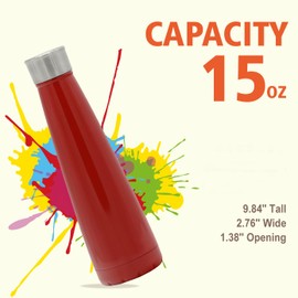 MAISON ARTS 15 OZ Stainless Steel Water Bottle, Vacuum Insulated Leak-Proof Double Walled Travel Mug, Modern Leakproof Sports Flask for Hot/Cold Beverages, Red